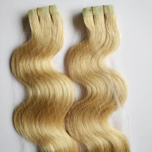 China 2015 factory price pu skin weft hair extension virgin remy blue tape russian hair manufacturer