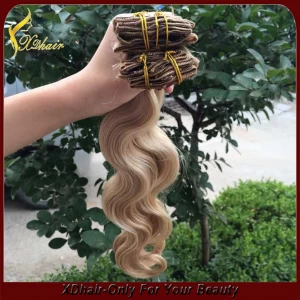 China 2015 hot sale brazilian virgin human hair clip in human hair extension manufacturer