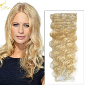 中国 2016 Best sale new arrival luxury good feedback honey blonde clip in extensions メーカー