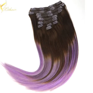 Cina 2016 Wholesale price remy top quality ombre clip in hair extensions black produttore
