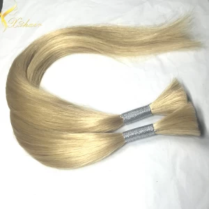 Cina 2016 new arrival last 12 months full cuticle double drawn blonde silky straight hair bulk russian produttore
