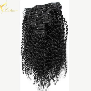중국 2016 new products kinky curly clip in hair extensions curly clip in hair extensions for short hair 제조업체