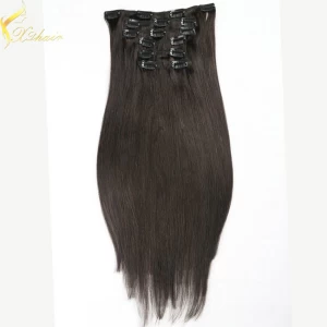 China 2016 top quality remy clip in hair extensions 220g thickest double drawn clip on weft manufacturer