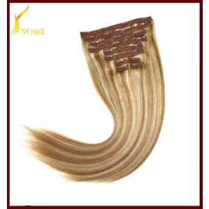 中国 20inch 180g highlight coloured brazilian human remy clip on hair extension メーカー