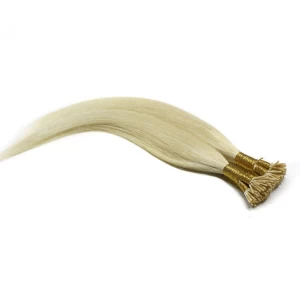 中国 22" Remy Keratin Stick tip/I-tip hair Human Hair Extensions #60 white blonde 0.5g/s Silky Straight 制造商