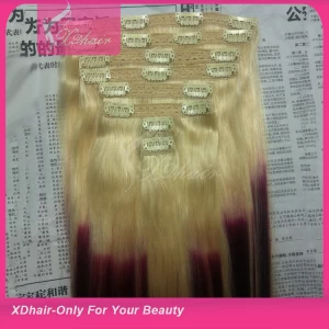 中国 30 inch hair extension clip in Brazilian 100% virgin remy human hair balayage color clip in human hair 制造商