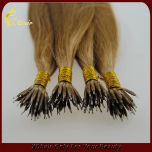 中国 6A grade double drawn silky straight nano ring virgin double stranded hair extensions 制造商