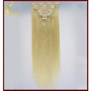 Chine 7 piece double weft 100% brazilian human hair full head straight clip in remy hair extensions 160g fabricant