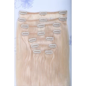 中国 7pcs double weft double drawn Clip in remy human hair extensions for white women メーカー