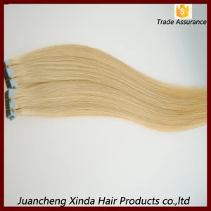 China AAAAAAA grade best price double drawn full ends tangle free blonde curly tape hair extensions manufacturer
