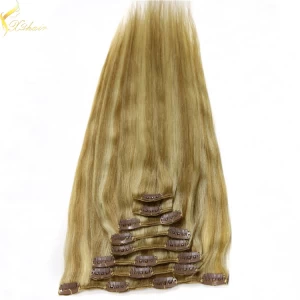 An tSín Alibaba China Free Shipping cheap 100% human hair clip in hair extension déantóir
