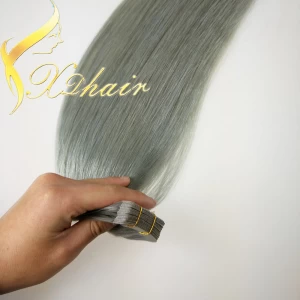porcelana Best sales gray human hair tape weft pu skin weft hair peruvian fabricante