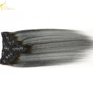 中国 Best selling double weft double drawn kinky curly clip in hair extensions gray hair 制造商