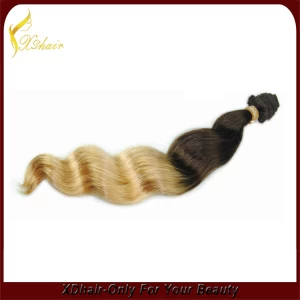 中国 Cheap fast delivery high quality 100% European remy human hair weft bulk loose wave two tone double drawn hair weave メーカー