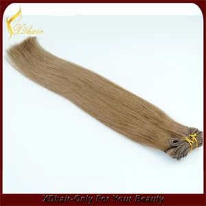 An tSín Cheap fast shipping top grade 100% Brazilian remy human hair weft light brown double drawn natural looking hair weave déantóir