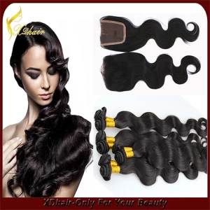 Chine Cheap hot selling high quality Brazilian virgin remy human hair natural looking free part body wave full lace frontal closure fabricant