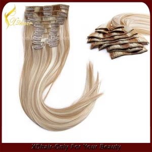 China Cheap human hair extensions clip in full head 7pcs weft set manufacturer