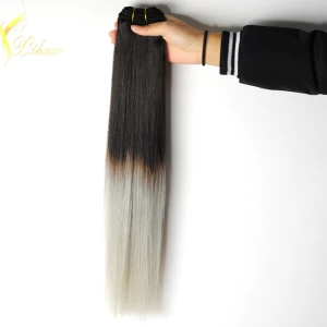 porcelana Cheap ombre grey hair bundles 100% brazilian human hair Ombre #1b T #27 hair weft fabricante