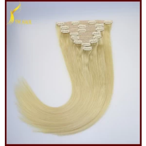 中国 Cheap price double weft full head straight clip in remy human hair extension メーカー