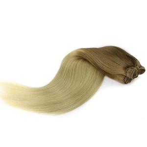 中国 Cheap price shedding free wholesale two tone 8/18 silky straight ombre color weft hair 制造商