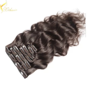 Китай Cheap unproessed straight no tangle & shedding double weft clip in hair extensions free sample производителя
