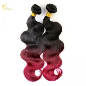 中国 China hair factory supply ombre #1b/#99j two tone color body wavy brazilian hair weaves for women メーカー