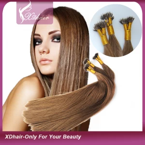 China Cold Fusion Nieuwe producten Alibaba China Braziliaanse Virgin Hair Onverwerkte 100% Human Hair Nano Tip Hair Extensions fabrikant