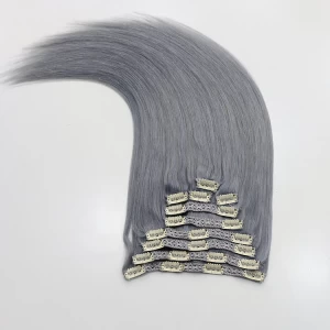 China Direct Factory Price Stable Color 100% Human Hair Remy Hair grey color clip in hair extension Hersteller