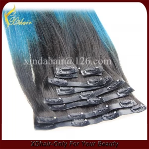 China Double drawn 100% human hair ombre color 22" 220g clip in hairextension manufacturer