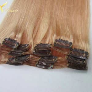 China Exquisite different weight 100g 120g 160g 220g 260g 100% brazilian hair clip in hair extensions brown 20" manufacturer