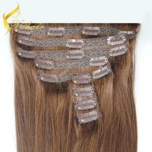 porcelana Factory Direct 120g,160g,220g,260g Double Drawn Thick Ends Triple Weft With Lace Attached Clip in Hair Extension fabricante