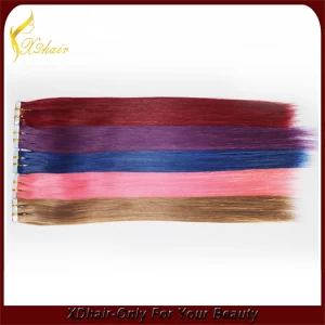 中国 Factory price best colored 100% Brazilian virgin remy new style blue glue colorful tape hair extension メーカー