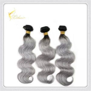 China Fast Shipping Virgin Brazilian Hair Body Wavy Two Tone #1b/#Grey Human Hair Weft manufacturer