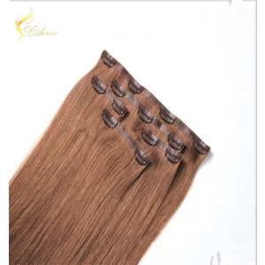 중국 2017 New Product Unprocessed Virgin Remy Brazilian Human Hair Double Drawn 06# Thick Ends Clip In Hair Extension 제조업체