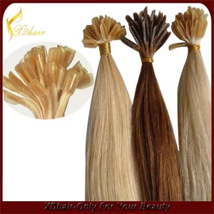 中国 First selling brand name best colored Indian virgin remy nail tip human hair double drawn keratin U tip hair extension メーカー