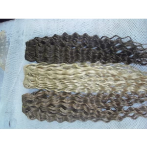 中国 Full cuticle unprocessed high quality no tangle double weft wholesale human virgin wavy european hair weft メーカー