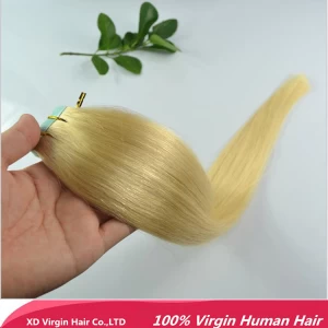 중국 금 금발 처녀 레미 PU 피부 씨실 테이프 머리 2.5G-3G / 조각 제조업체