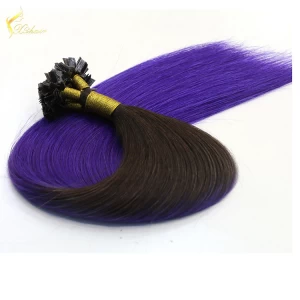 中国 Golden Supplier Italy Keratin Glue ombre T 1b# #Blue color 100% Human Hair virgin flat tip pre bonded fusion curly extensions メーカー