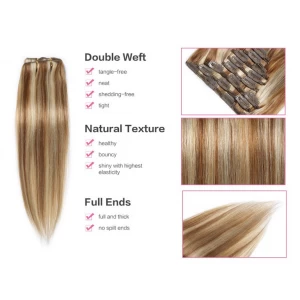 China High Quality 8a Grade Full Head 100 Human Hair Piano Color Clip In Hair Extensions fabrikant