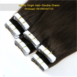 China High quality india hair 100% virgin brazilian silky straight remy human tape hair extension fabricante