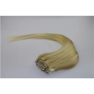 中国 High quality unprocessed brazilian hair double weft blond clip on remy hair extensions with lace メーカー