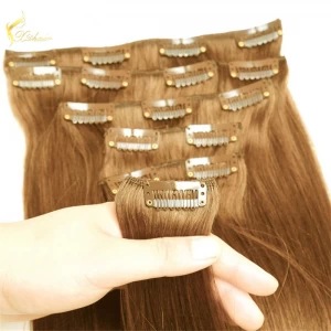 An tSín Hot Sale Full Head 100% Real Virgin Human Hair Clip Hair Extension déantóir