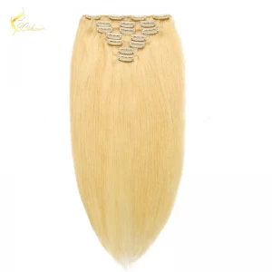 Cina Hot Selling top quality cheap Double Drawn weft full ending blond Clip In Hair Extension produttore