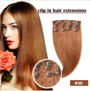 An tSín Hot selling double drawn high quality Brazilian remy hiar 100% human hair clip in hair extension déantóir