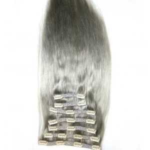 中国 Human hair lace clip in virgin remy gray hair 制造商