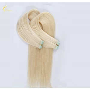 porcelana Indian virgin hair silky straight double drawn human hair extensions color 60# blonde double drawn invisible tape hair extension fabricante