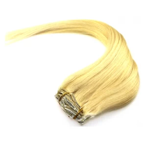 中国 Light blond human hair extension clip in hair weft メーカー