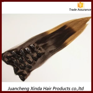 China New Coming soft and smooth high quality colored ombre clip in hair extensions fabricante