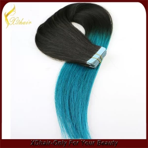 An tSín New product hot sale 100% Brazilian virgin remy hair two tone American blue glue tape hair extension déantóir