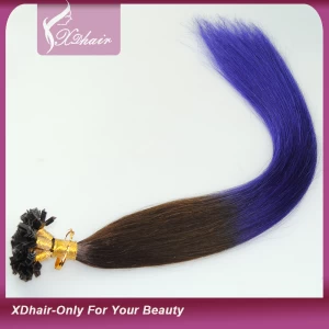 China Ombre Color Human Hair Extensions Wholesale Pre-bonded Keratin 1g strand Nail V Shape tip Hair Extensions manufacturer